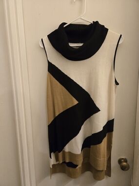 Dana Buchman Black White Gold Colorblock Sleeveless Cowl Neck Sweater